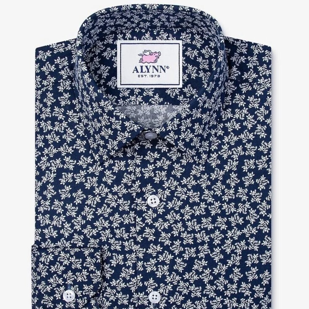 Alynn Navy with White Floral Print Classic Fit Shirt